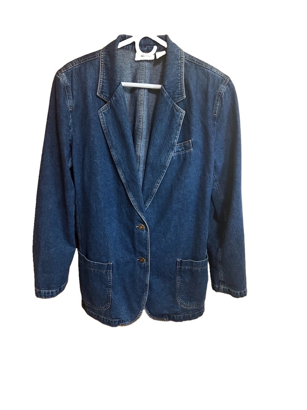 Vtg 90s Liz Claiborne Lizwear Denim Blazer Jacket Womens 14 Blue 100% Cotton